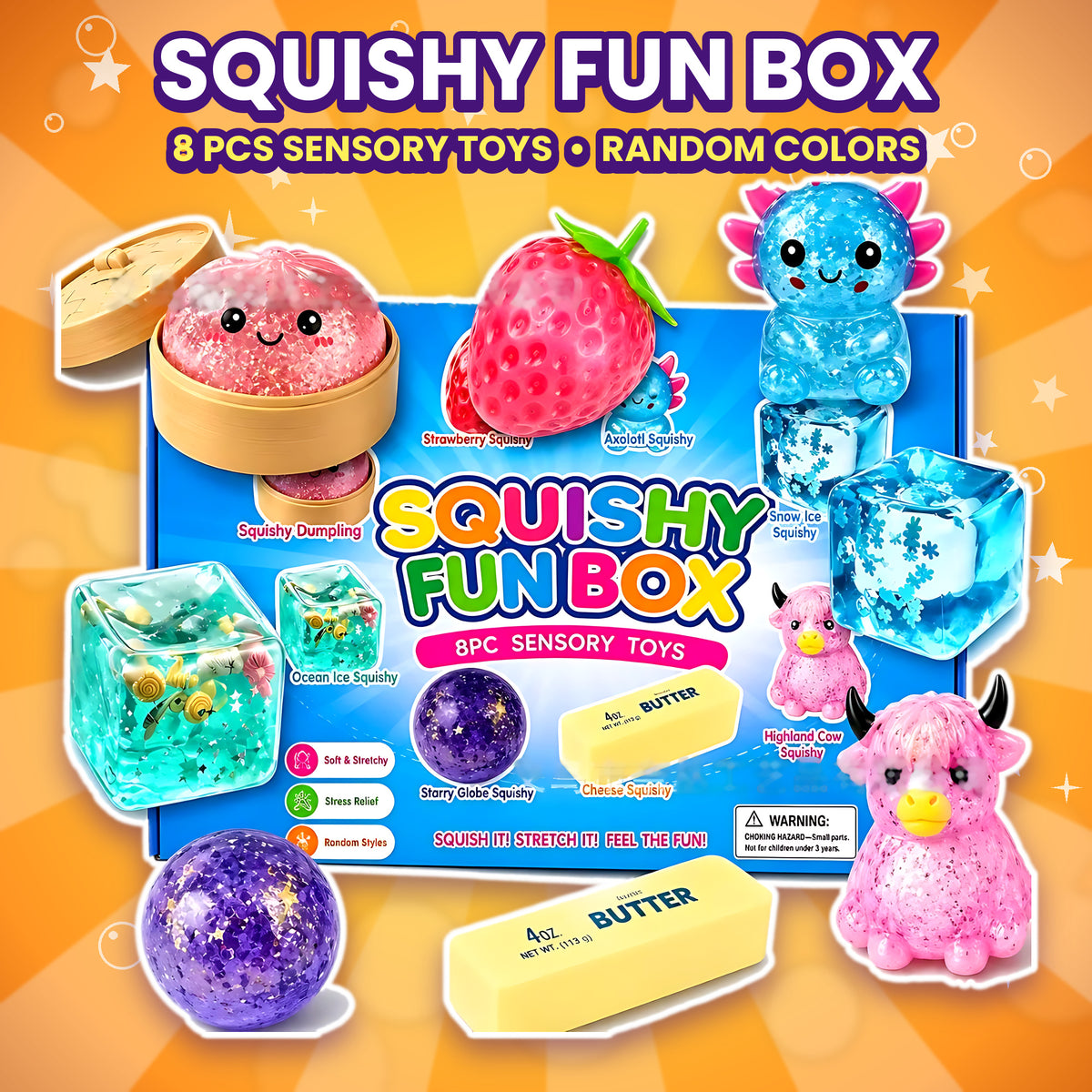 Squishy Surprise Box - 8 Slow-Rising Stress Relief Toys