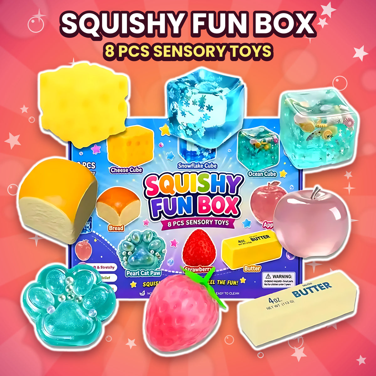 Squishy Surprise Box - 8 Slow-Rising Stress Relief Toys